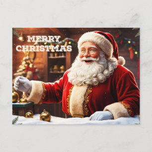 Merry Christmas Santa Claus at his Workshop  Holiday Postcard