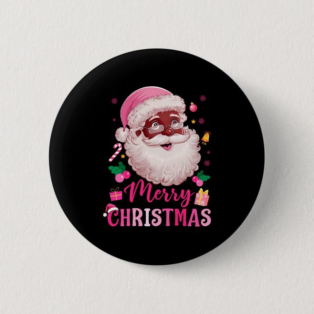 Merry Christmas Santa Claus Black Afro African Ame 6 Cm Round Badge (Front)