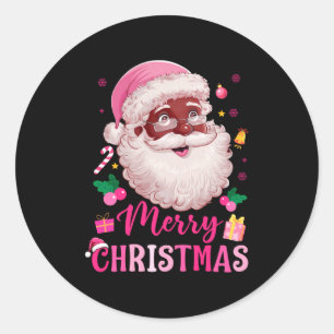 Merry Christmas Santa Claus Black Afro African Ame Classic Round Sticker