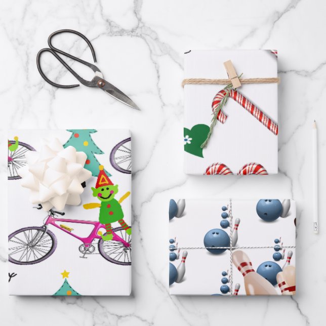 Merry Christmas Santa Claus Bowling Noel Snowman Wrapping Paper Sheet (Front)
