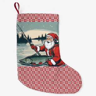 Merry Christmas Santa Claus Fishing Fishmas Fish Small Christmas Stocking
