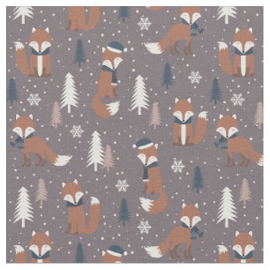 Merry Christmas Santa Claus Fox Pattern Fabric