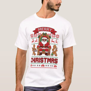 Merry Christmas Santa Claus Gingerbread Men Reinde T-Shirt
