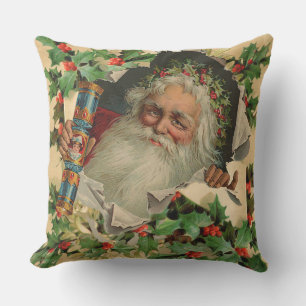 Merry Christmas Santa Claus Holly Cushion