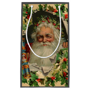 Merry Christmas Santa Claus Holly Small Gift Bag