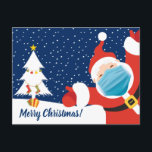 Merry Christmas Santa Claus in Face Mask Holiday Postcard<br><div class="desc">Funny Merry Christmas 2020 postcard with Santa Claus wearing a face mask to fight off Covid during the pandemic. Help to keep Kris Kringle safe during the Coronavirus quarantine by social distancing and wearing masks for your friends and family. Funny holiday cards featuring a beautiful navy blue winter sky and...</div>