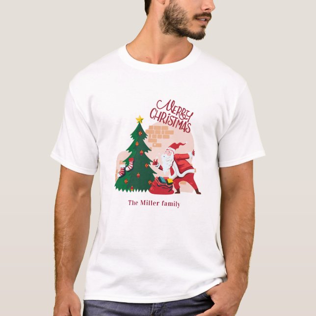 merry christmas santa claus monogram holiday T-Shirt (Front)