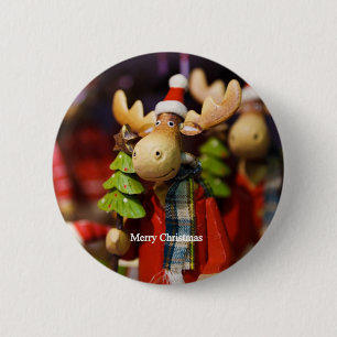 Merry Christmas Santa Claus Moose 6 Cm Round Badge