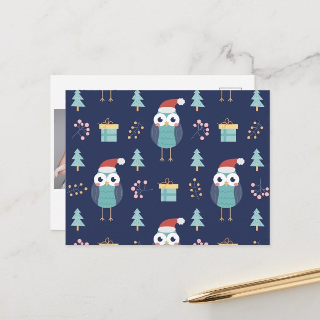 Merry Christmas | Santa Claus Owl Postcard (Front/Back In Situ)