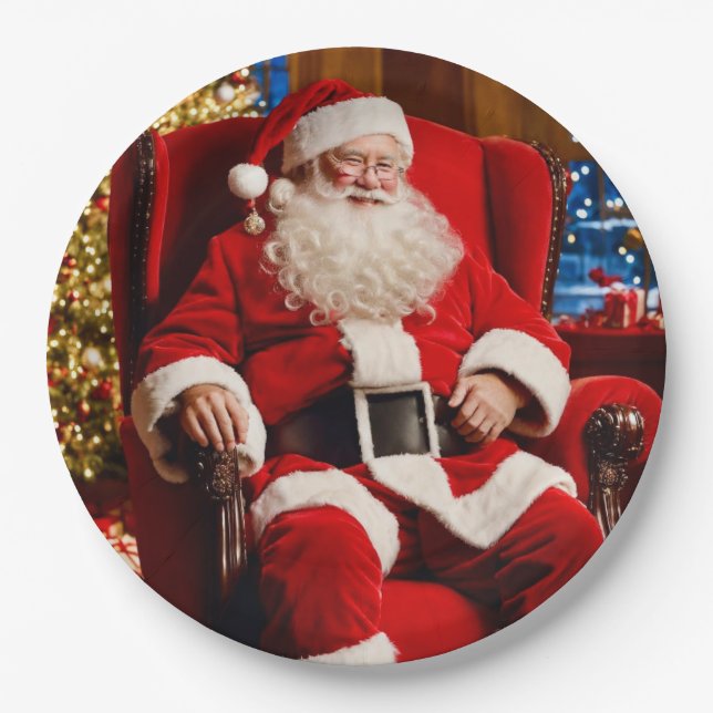 Merry Christmas Santa Claus Paper Plate (Front)