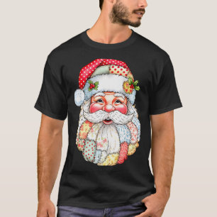 Merry Christmas Santa Claus Patchwork Pajamas Xmas T-Shirt