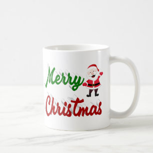 Merry Christmas Santa Claus red green script Coffee Mug