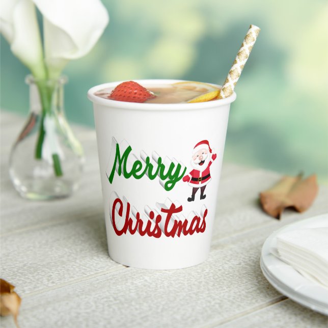 Merry Christmas Santa Claus red green script  Paper Cups (Insitu)