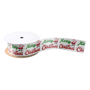 Merry Christmas Santa Claus red green script Satin Ribbon