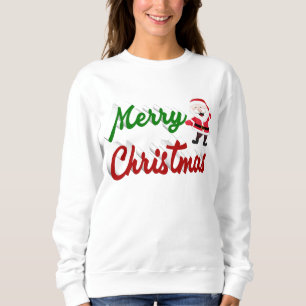 Merry Christmas Santa Claus red green script Sweatshirt