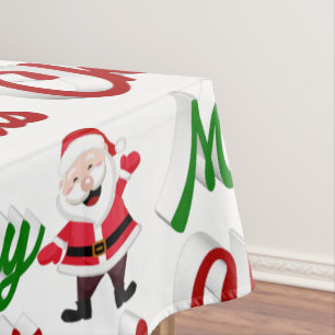 Merry Christmas Santa Claus red green script Tablecloth