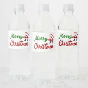 Merry Christmas Santa Claus red green script Water Bottle Label
