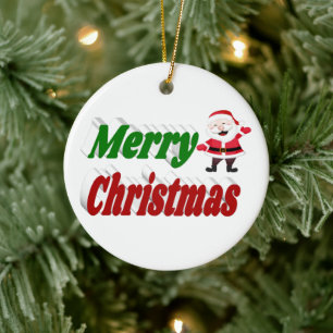 Merry Christmas Santa Claus red green typography Ceramic Tree Decoration