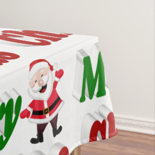 Merry Christmas Santa Claus red green typography Tablecloth