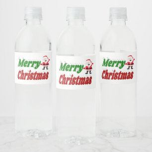 Merry Christmas Santa Claus red green typography Water Bottle Label