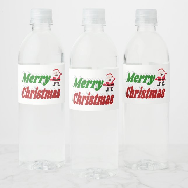 Merry Christmas Santa Claus red green typography Water Bottle Label (Bottles)