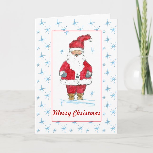 Merry Christmas Santa Claus Red Watercolor Holiday Card (Front)