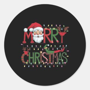 Merry Christmas Santa Claus Reindeer Holiday Fun  Classic Round Sticker