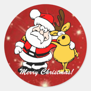 Merry Christmas Santa Claus & Reindeer Sticker She
