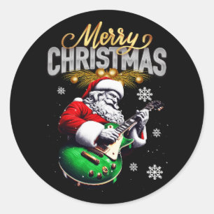 Merry Christmas Santa Claus Rocker Guitar Player G Classic Round Sticker