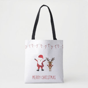 Merry Christmas Santa Claus Rudolph Candy Canes Tote Bag
