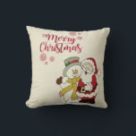 Merry Christmas,Santa Claus,Snowman Cushion<br><div class="desc">Merry christmas , snowman and santa claus on cream background.</div>