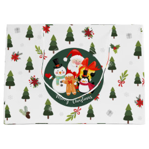 Merry Christmas Santa Claus, Snowman, Penguin Large Gift Bag