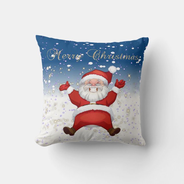 Merry Christmas,Santa Claus,Sparkles,White Cushion (Front)