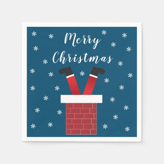 Merry Christmas Santa Claus Stuck In A Chimney Red Napkin (Front)