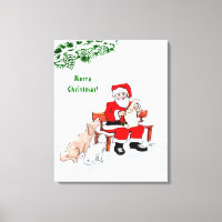 Merry Christmas! Santa Claus with Cat and Dog