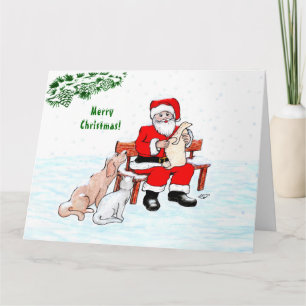 Merry Christmas! Santa Claus with Cat and Dog Card