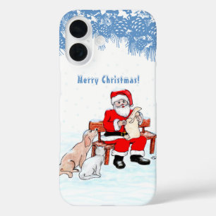 Merry Christmas - Santa Claus with Cat and Dog iPhone 16 Case
