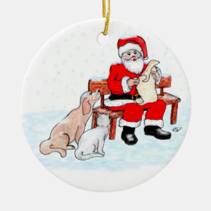 Merry Christmas - Santa Claus with Cat and Dog Ceramic Tree Decoration