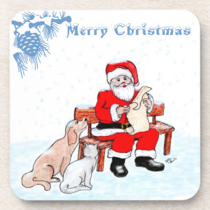 Merry Christmas - Santa Claus with Cat and Dog Coaster