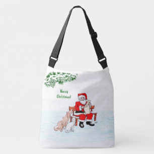 Merry Christmas! Santa Claus with Cat and Dog Crossbody Bag
