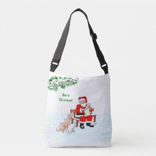 Merry Christmas! Santa Claus with Cat and Dog Crossbody Bag