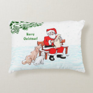Merry Christmas! Santa Claus with Cat and Dog Decorative Cushion