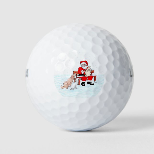 Merry Christmas! Santa Claus with Cat and Dog Golf Balls (Front)