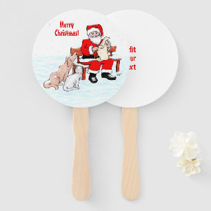 Merry Christmas - Santa Claus with Cat and Dog Hand Fan