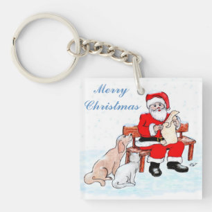 Merry Christmas - Santa Claus with Cat and Dog Key Ring