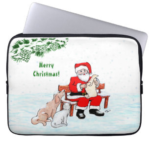 Merry Christmas! Santa Claus with Cat and Dog Laptop Sleeve