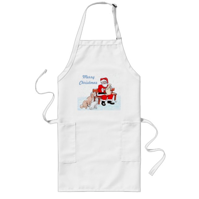 Merry Christmas - Santa Claus with Cat and Dog Long Apron (Front)