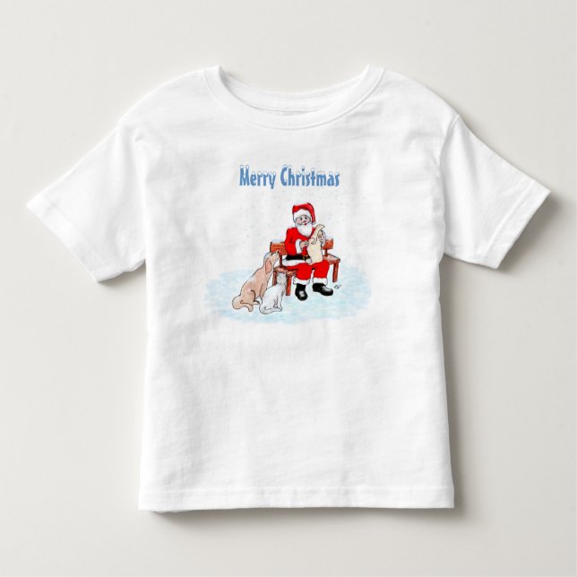 Merry Christmas - Santa Claus with Cat and Dog Toddler T-Shirt (Front)