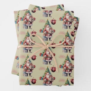 Merry Christmas Santa Claus with Presents  Wrapping Paper Sheet
