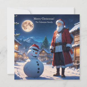 Merry Christmas Santa Clause and Snowman  Holiday Card